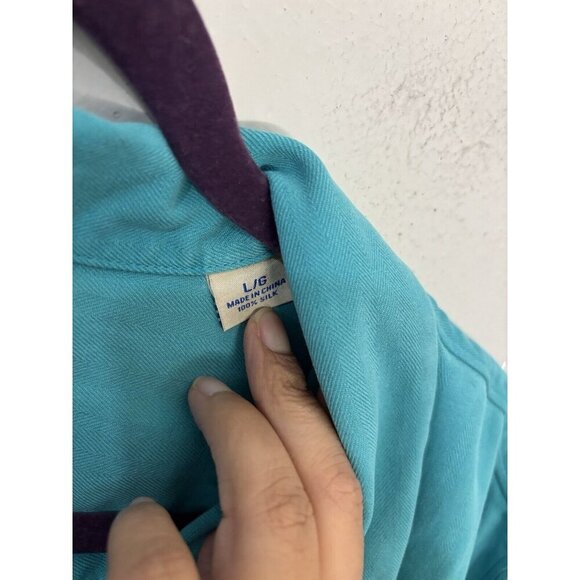 Tommy Bahama Button Up Short Sleeve Shirt Teal Blue Tropical Men Large 100% Silk - Picture 4 of 10